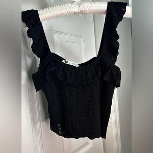 Zara Cute Black Volant Ruffle Detail Crochet Knit Crop Top